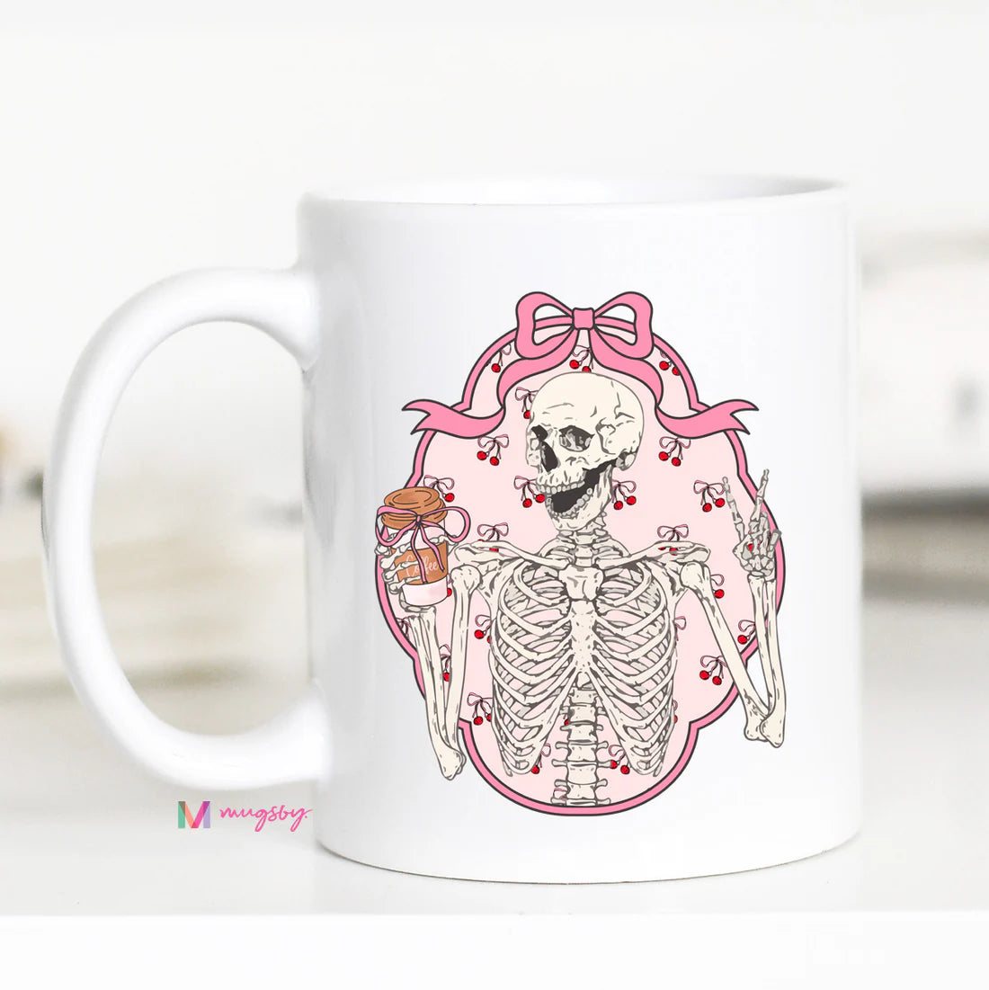 Coquette Coffee & Cherries Skeleton Ceramic Mug
