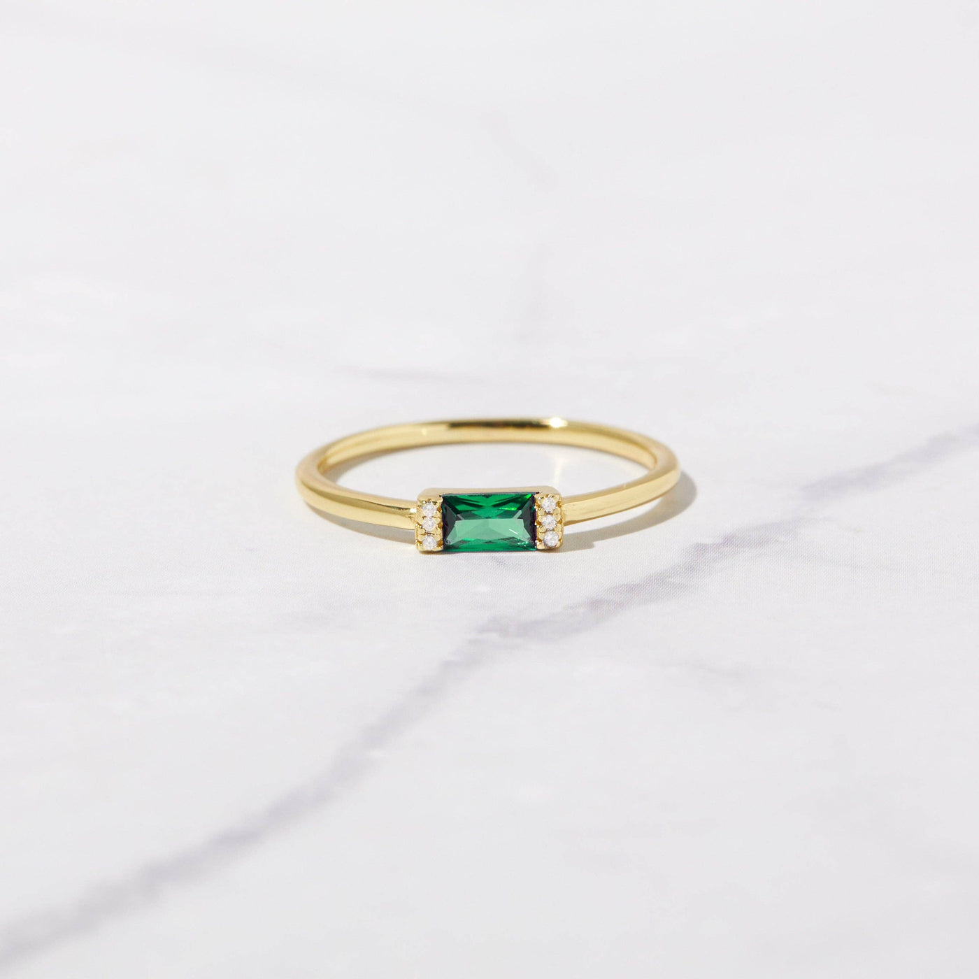 Sami Jewels - Emerald Simple Baguette Ring: Gold / 5 / Emerald