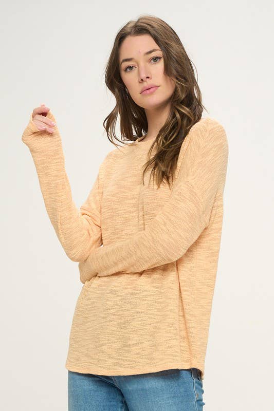 Cherish Apparel -  Slub Knit Basic Top: L / Peach