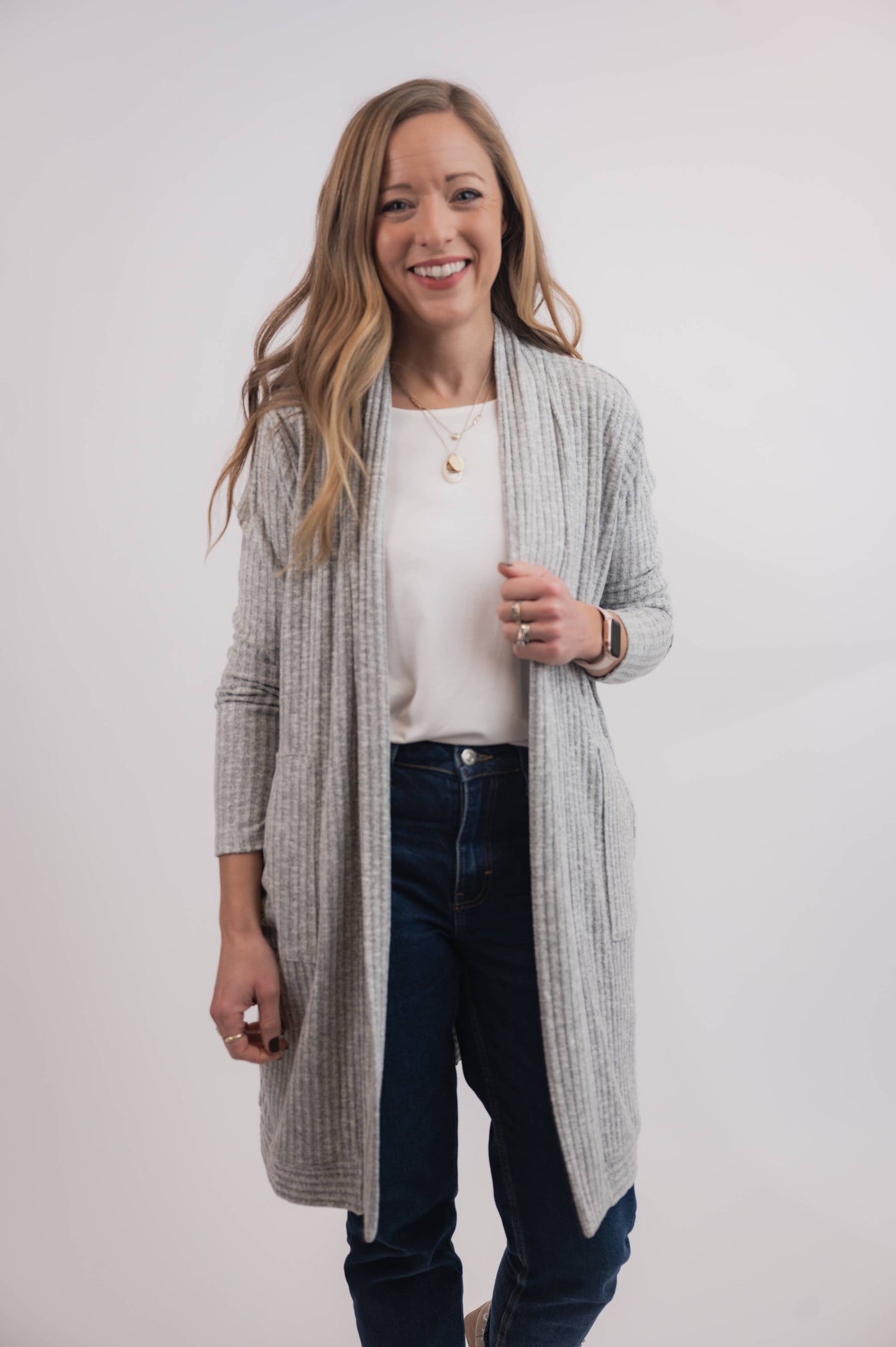 BYTAVI - Getaway Grey Open Cardi: L