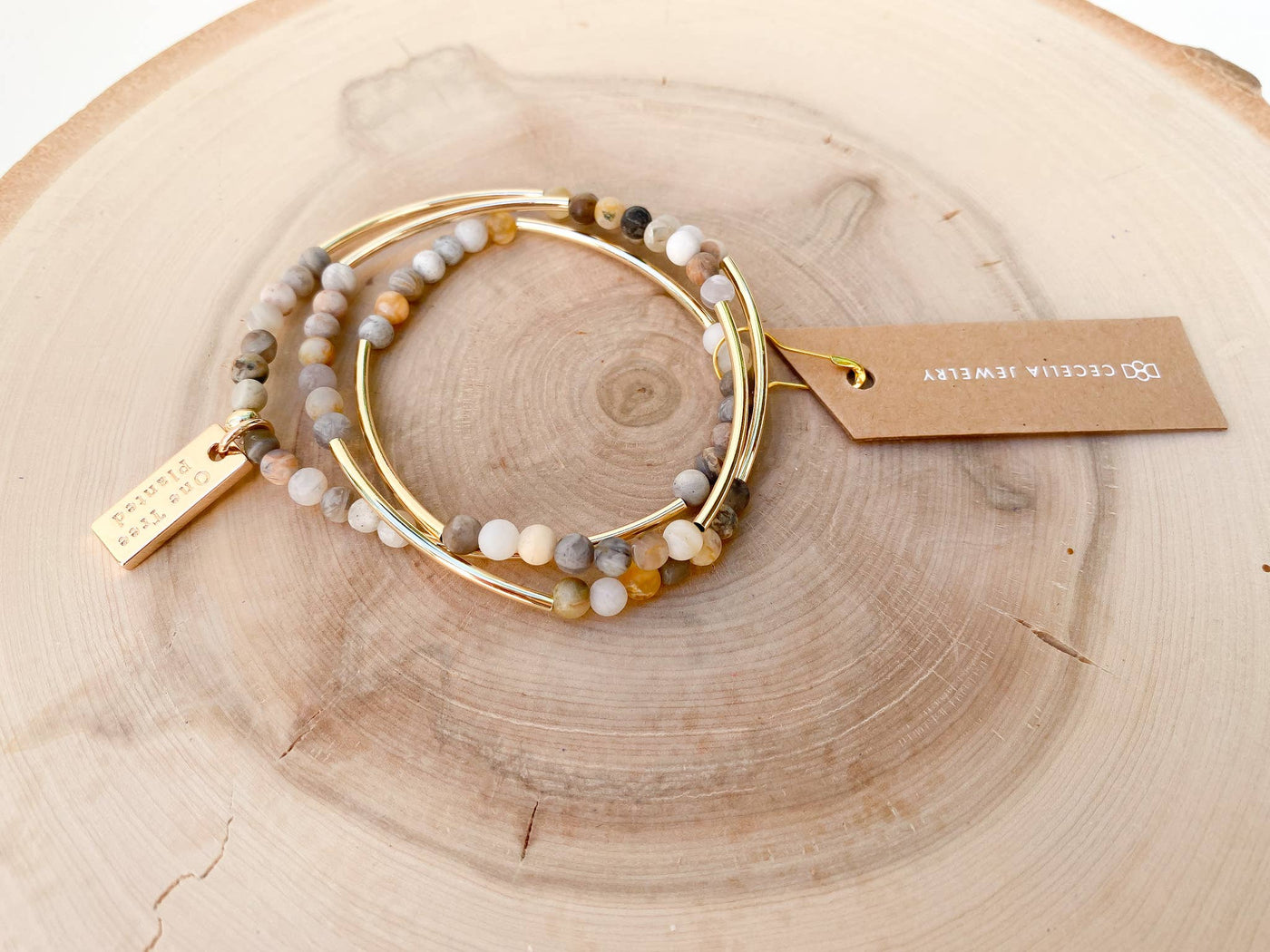 Triple Wrap Bracelets: Bamboo Agate