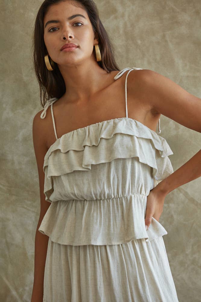 By Together -Double Ruffle Neck Spaghetti Strap : L / Linen