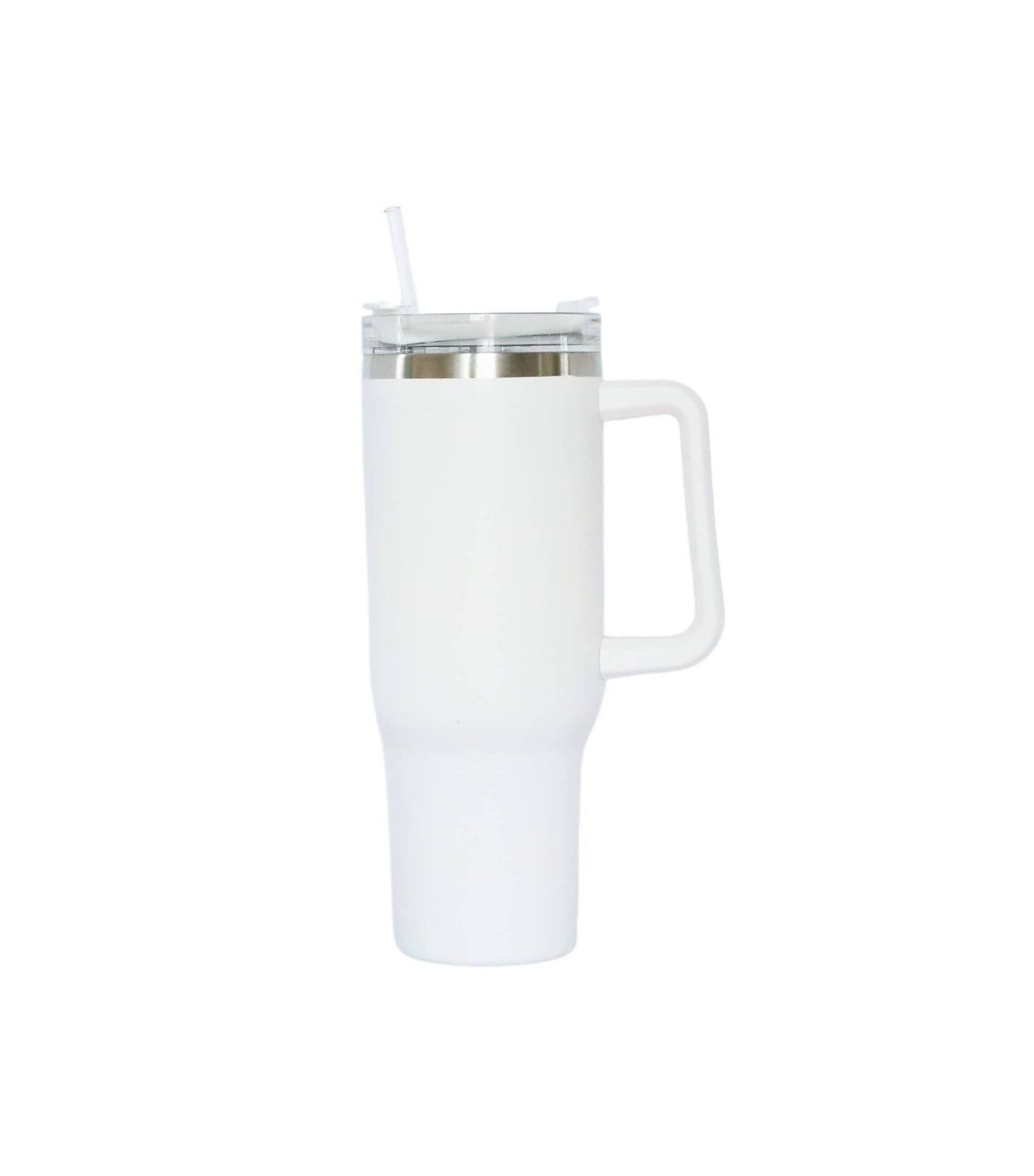 WHITE TRAVEL TUMBLER WITH HANDLE & STRAW, 40 OZ