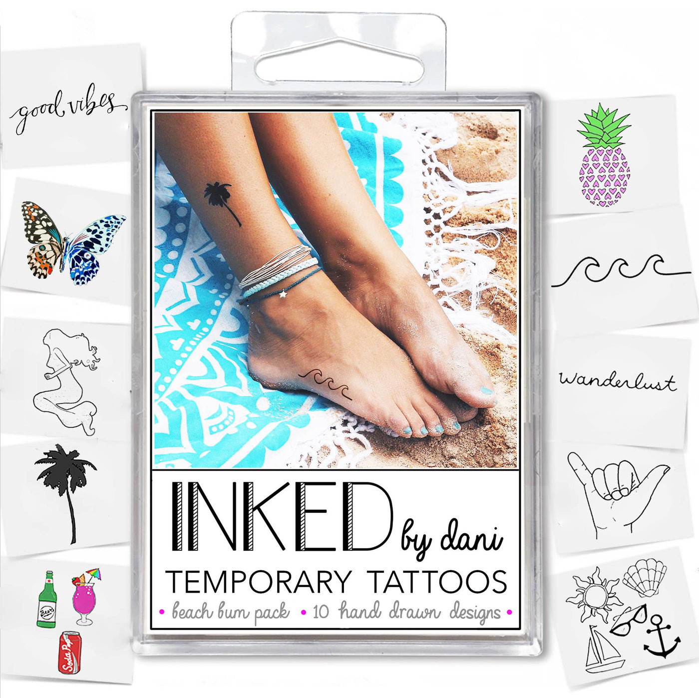 INKED by Dani - The Beach Bum Temporary Tattoo Pack