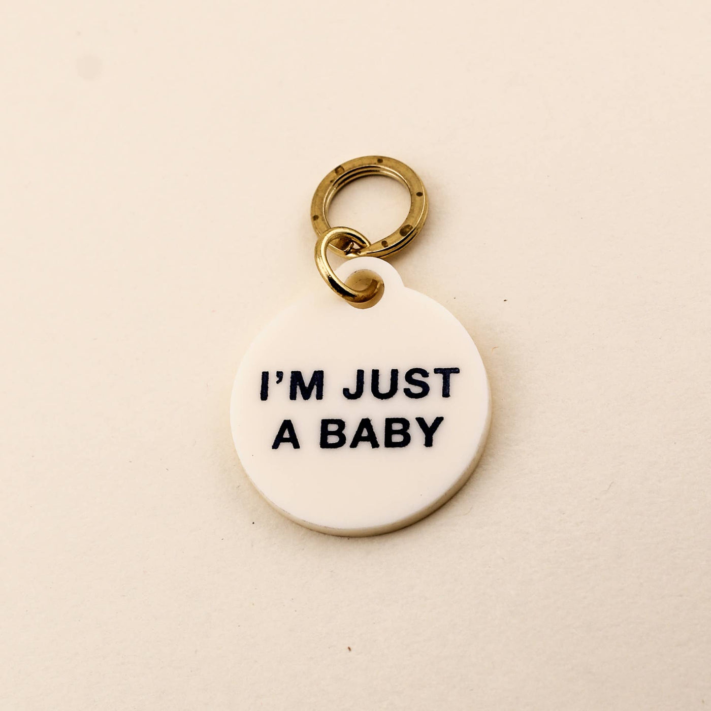 Freshwater Curated Goods - I'm Just A Baby Pet Tag: Cream Acrylic